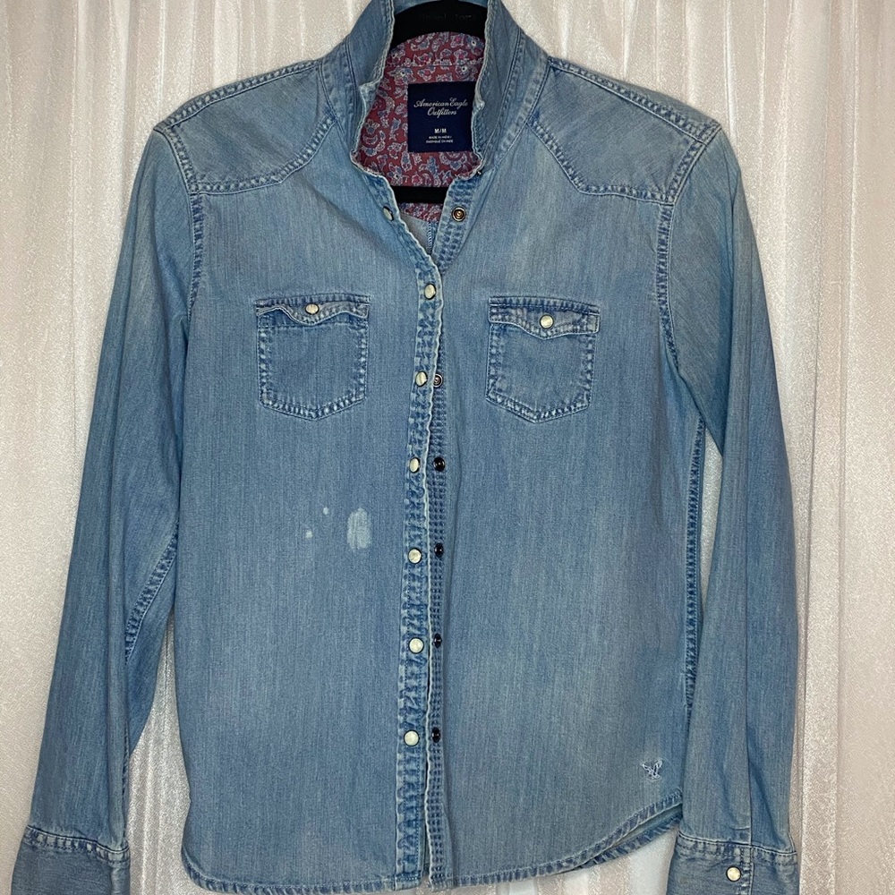 Faux denim shirt jacket